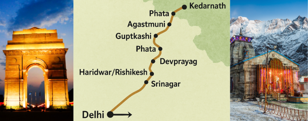 map of how to reach Kedarnath to Delhi